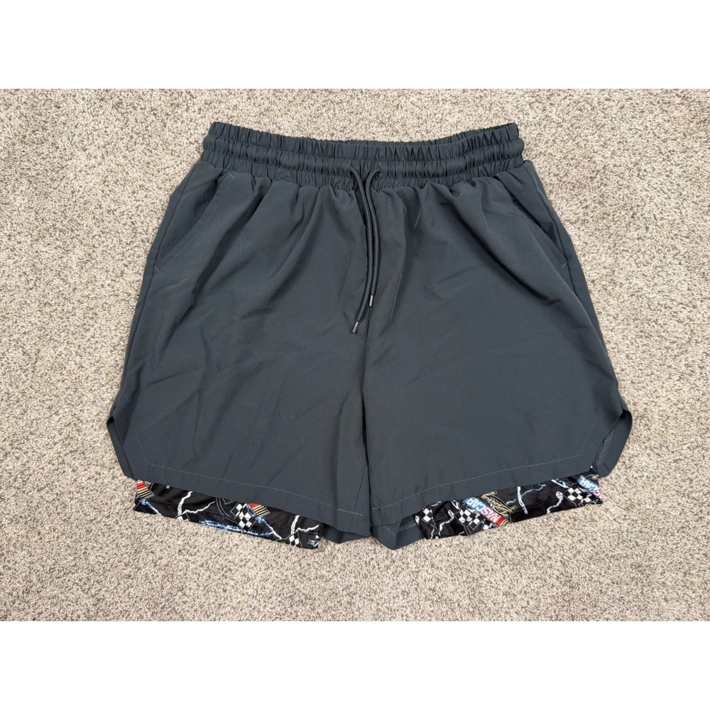 NASCAR Mens 2-in-1 Performance Shorts Dark Shadow Gray Racing Liner Size M